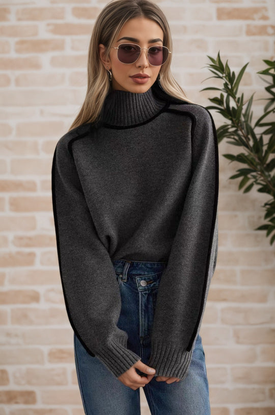 Damen Pullover mit hohem Kragen und Volumenärmeln R&B