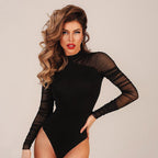 Damen Eleganter Body mit transparenten Ärmeln und speziellen Drapierungen R&B