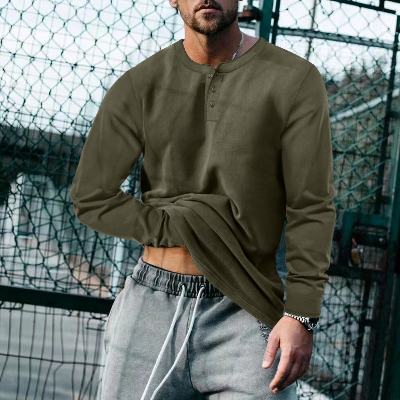 Herren Langarm-Henley-Shirt mit klassischem Knopfleisten-Design und weichem Baumwollmix R&B