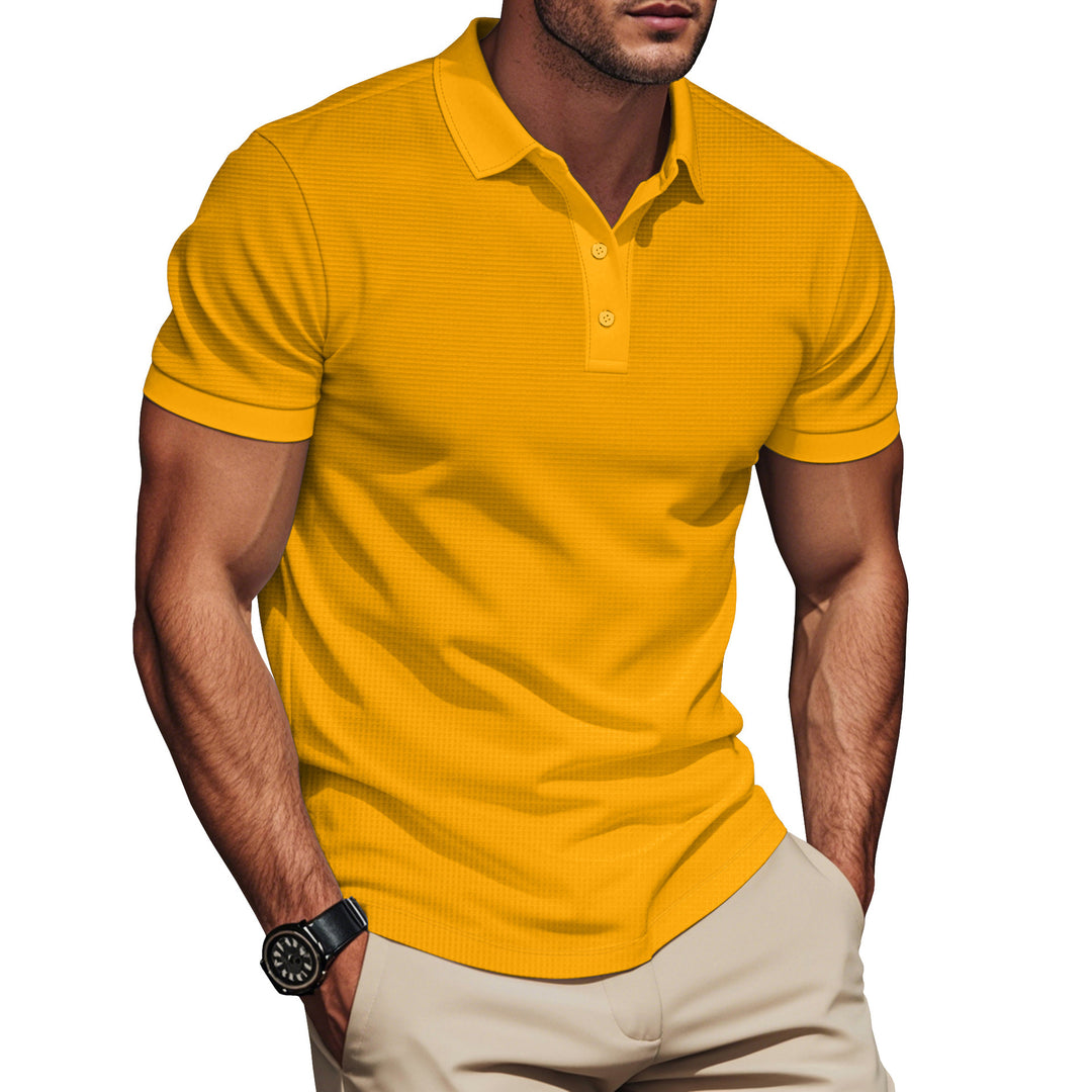 Herren nan elegantes Struktur-Poloshirt mit Kentkragen, kurzer Knopfleiste und atmungsaktivem Stretchjersey R&B