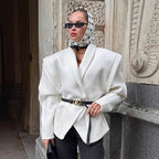 Damen Modischer Oversized-Wollmantel mit tailliertem Design und Gürtel R&B