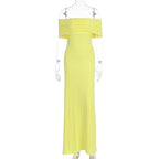 Damen Off-Shoulder Maxikleid mit dekorativen Rüschendetails R&B