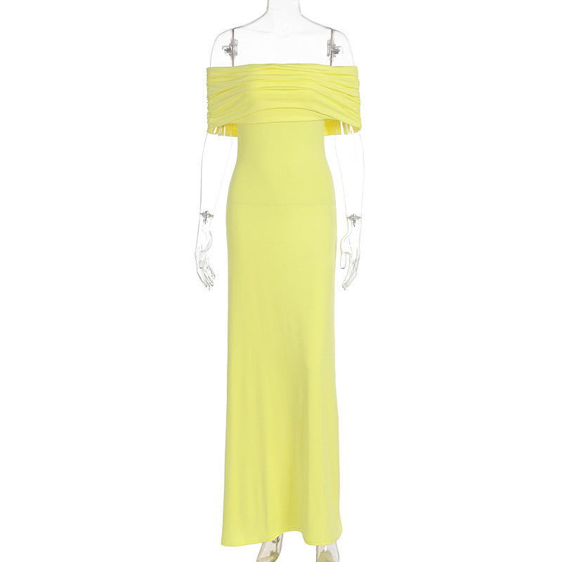 Damen Off-Shoulder Maxikleid mit dekorativen Rüschendetails R&B