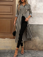 Damen gestreiftes Maxikleid mit Taillengürtel R&B