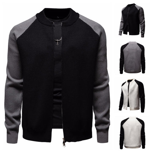 Herren modische Strickjacke mit durchgehendem Reißverschluss und kontrastierenden Ärmelstrukturen R&B