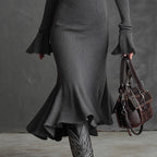 Damen Strickkleid mit elegantem Stehkragen und Reißverschluss R&B