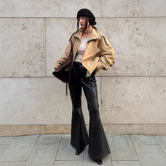 Damen Oversized Wildlederjacke mit asymmetrischem Schnitt und modischen Details R&B