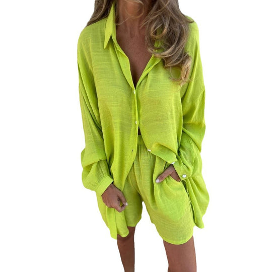 Damen Oversize Hemdkleid mit Knopfverschluss und Rollkragen R&B