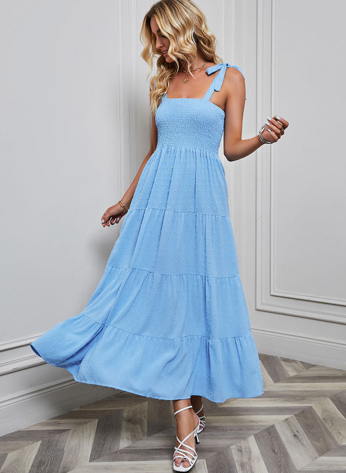 Damen Maxikleid mit zartem Smock-Oberteil und verstellbaren Trägern R&B