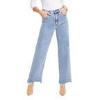 Damen Weit geschnittene Jeans mit fransigem Saum und hohem Bund R&B