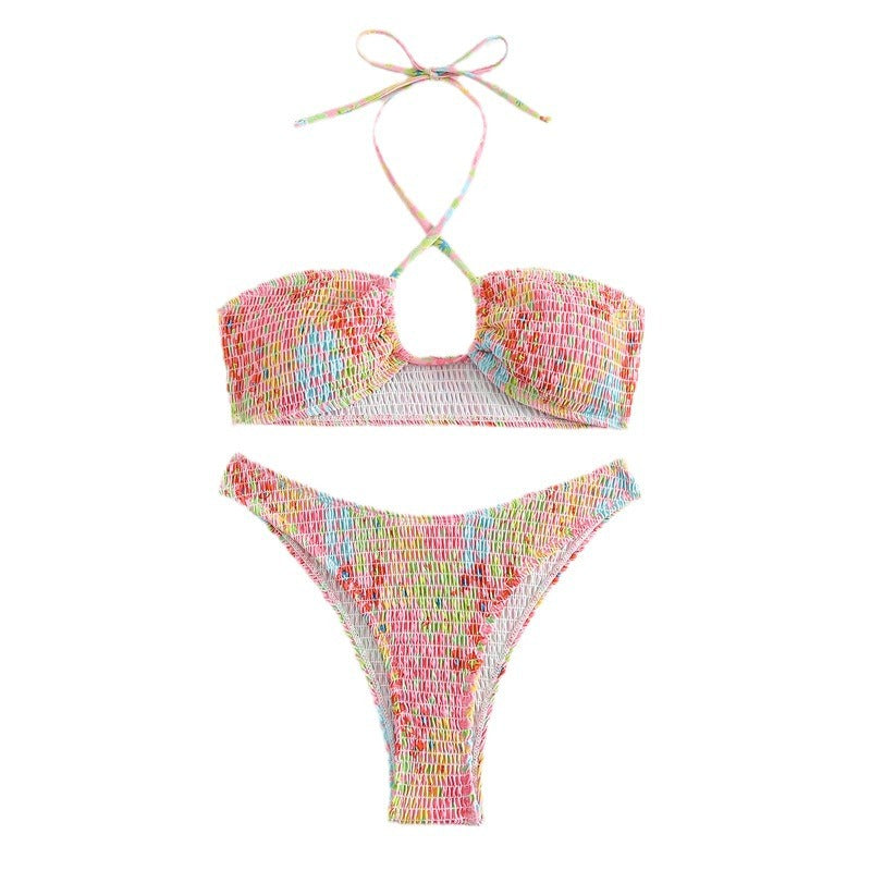 Damen Bandeau-Bikini mit verspieltem Wickeldetail und buntem Design R&B
