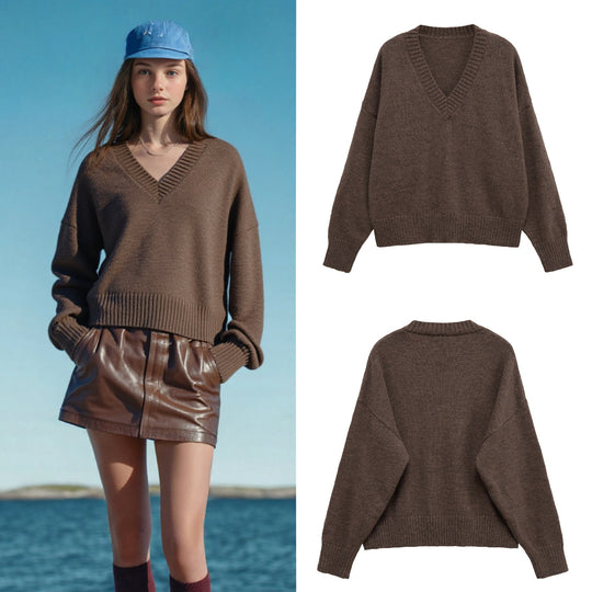 Damen lässiger V-Ausschnitt Pullover R&B