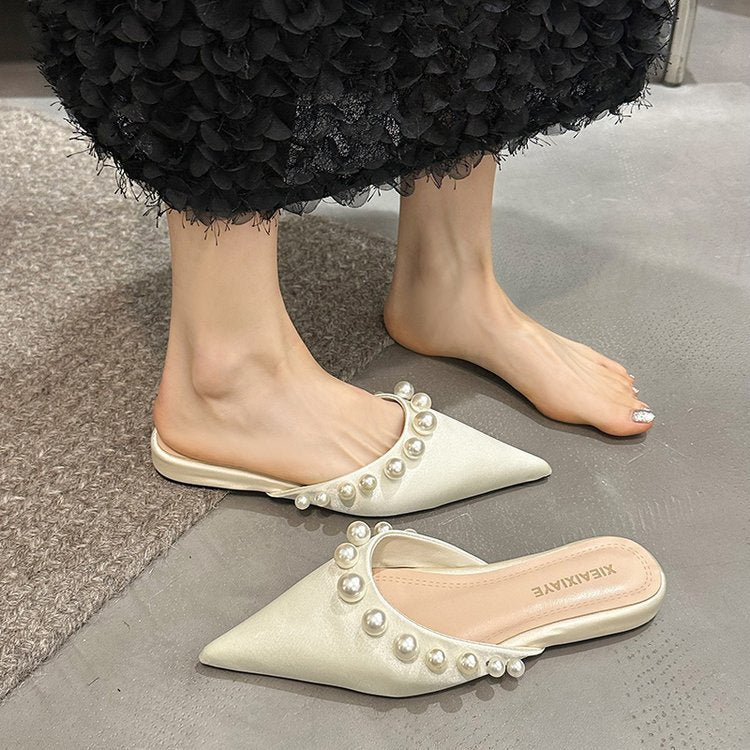 Damen Spitzen-Mules mit glänzenden Perlenverzierungen R&B