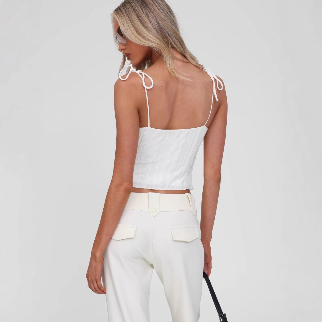 Damen Raffinierte Crop Top mit Bindebändern R&B