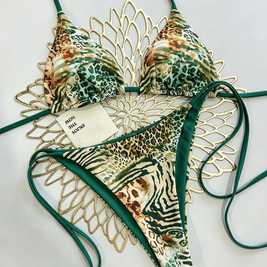Damen Triangel Bikini mit animalischem Muster und verstellbaren Bändern R&B