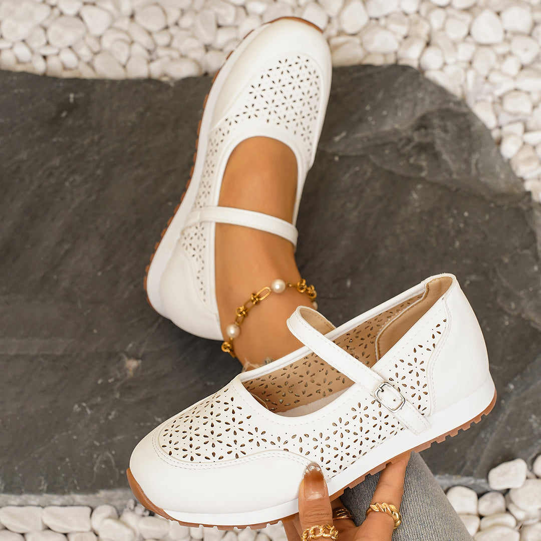Damen Ballerina-Schuhe mit atmungsaktivem Lochmuster und verstellbarem Riemen R&B