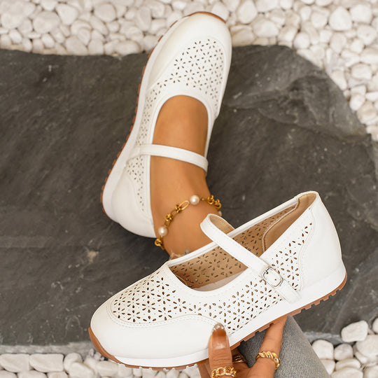 Damen Ballerina-Schuhe mit atmungsaktivem Lochmuster und verstellbarem Riemen R&B
