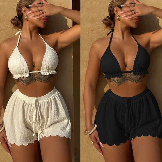 Damen Triangel-Bikini-Set mit lässigen Shorts R&B
