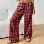 Damen Weite Karohose mit elastischem Bund und seitlichen Taschen R&B