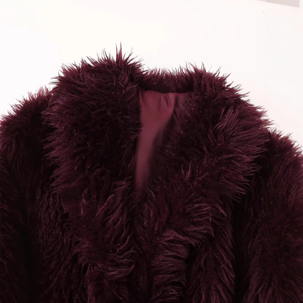 Damen kuschelige Kunstfelljacke mit Schalkragen und eleganter Silhouette R&B