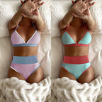 Damen Triangel-Bikini mit hohem Taillenbund und strukturierter Oberfläche