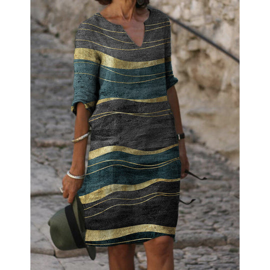 Damen Sommerliches Leinenkleid mit modernem Muster R&B