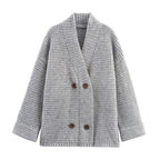 Damen gesteppte Strickjacke mit dekorativem Knopfverschluss und hohem Kragen R&B