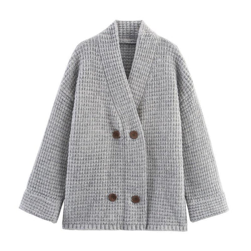Damen gesteppte Strickjacke mit dekorativem Knopfverschluss und hohem Kragen R&B