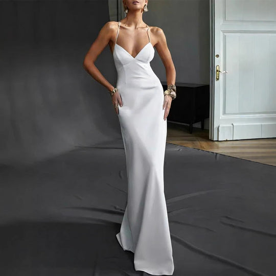 Damen Elegantes Abendkleid mit tiefem V-Ausschnitt und schulterfreien Trägern R&B
