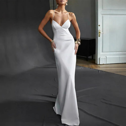 Damen Elegantes Abendkleid mit tiefem V-Ausschnitt und schulterfreien Trägern R&B