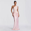 Damen elegantes asymmetrisches Satin-Abendkleid mit Drapé-Design R&B