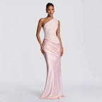 Damen elegantes asymmetrisches Satin-Abendkleid mit Drapé-Design R&B