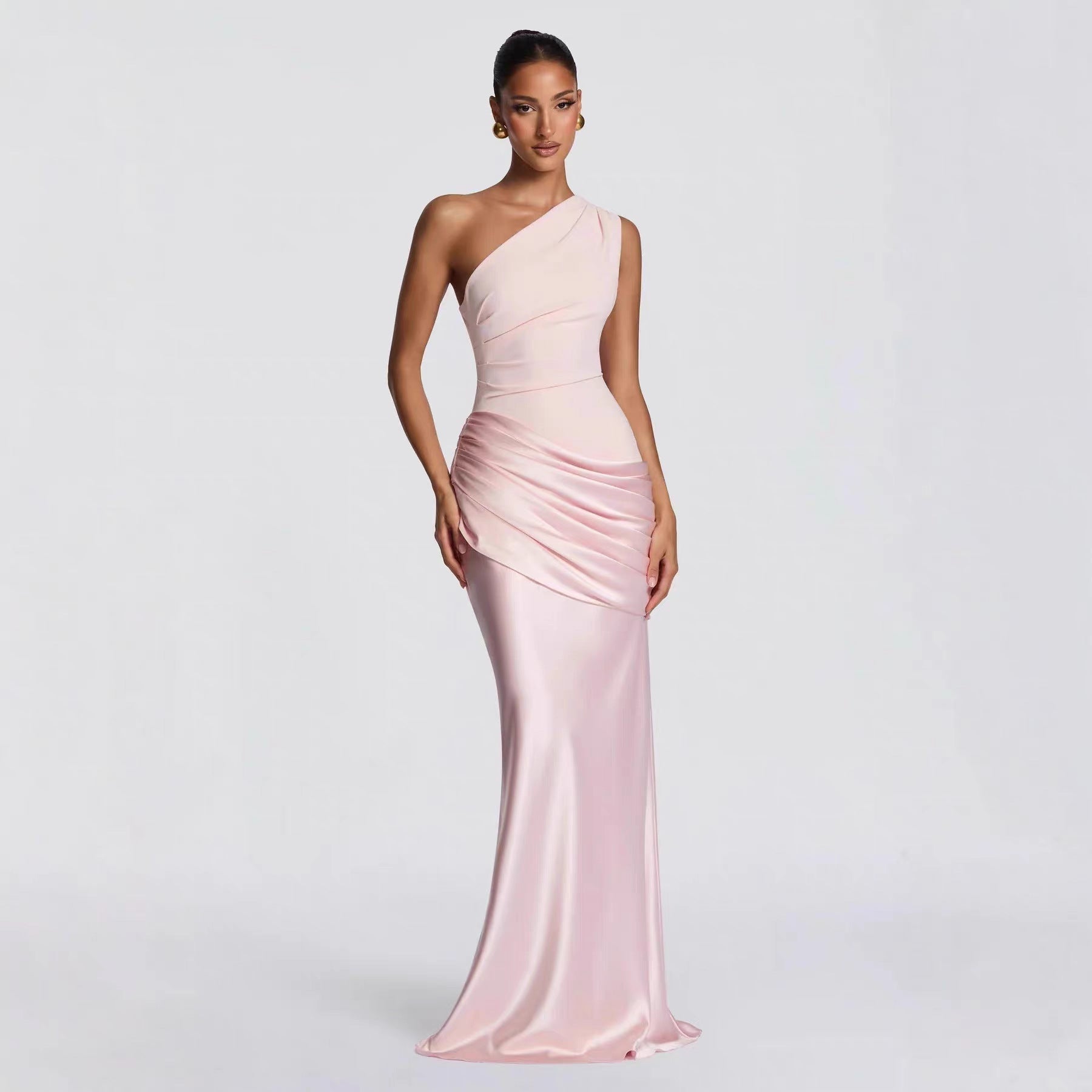 Damen elegantes asymmetrisches Satin-Abendkleid mit Drapé-Design R&B