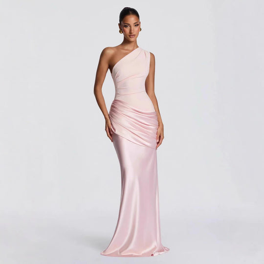 Damen elegantes asymmetrisches Satin-Abendkleid mit Drapé-Design R&B