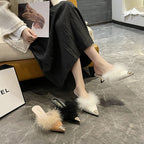 Damen Mules mit luxuriösem Flauschebesatz und modischem Glitzerdetail EB