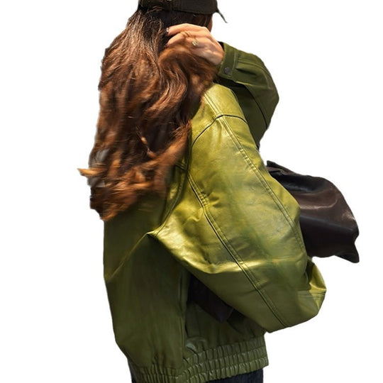 Damen Kunstlederjacke im lässigen Cropped-Stil mit praktischen Taschen R&B