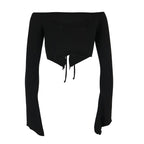 Damen Kapuzen Crop-Oberteil mit weitem Ärmel und Kordelzug EB