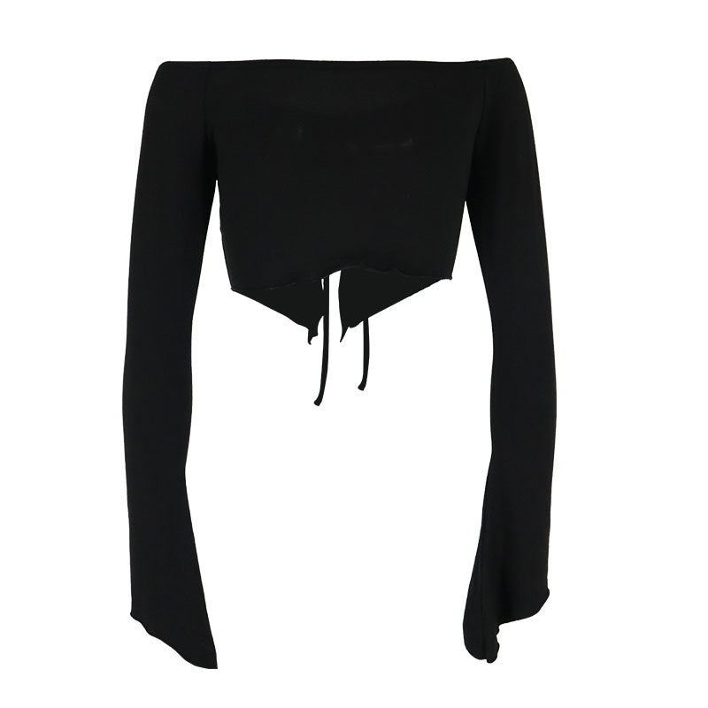 Damen Kapuzen Crop-Oberteil mit weitem Ärmel und Kordelzug EB
