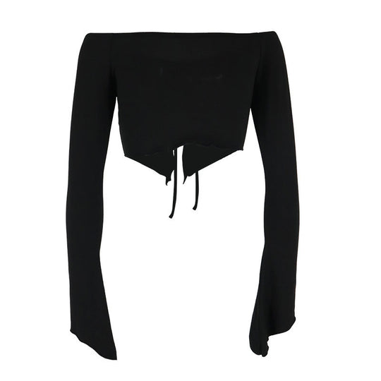 Damen Kapuzen Crop-Oberteil mit weitem Ärmel und Kordelzug R&B