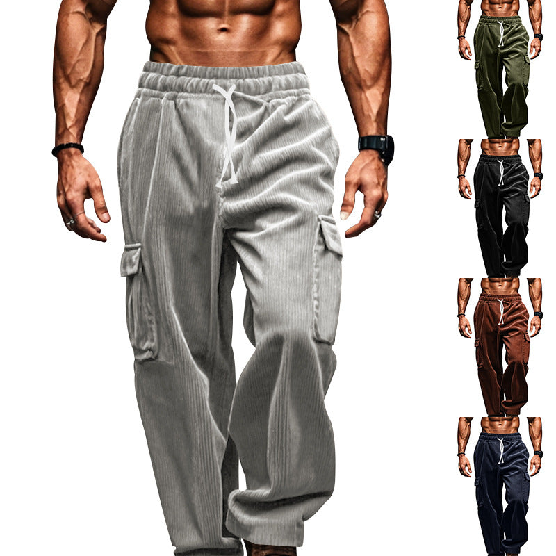 Herren nan oversized Cord-Cargohose mit elastischem Kordelzugbund und Mehrfachtaschen R&B