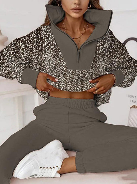 Damen sportliches Freizeitset mit dekorativem Kragen und modernem Design Heidi-Mode