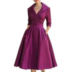 Damen nan elegantes Midikleid mit Wickeloberteil, Dreiviertelärmeln und Eingrifftaschen R&B