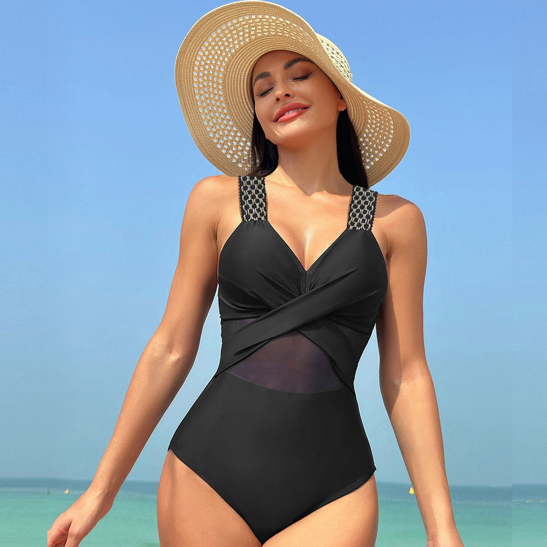 Damen Einteiliger Badeanzug mit stylishen Mesh-Elementen R&B