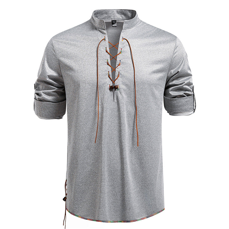 Herren Langarmshirt mit Kordelzug und Stehkragen R&B