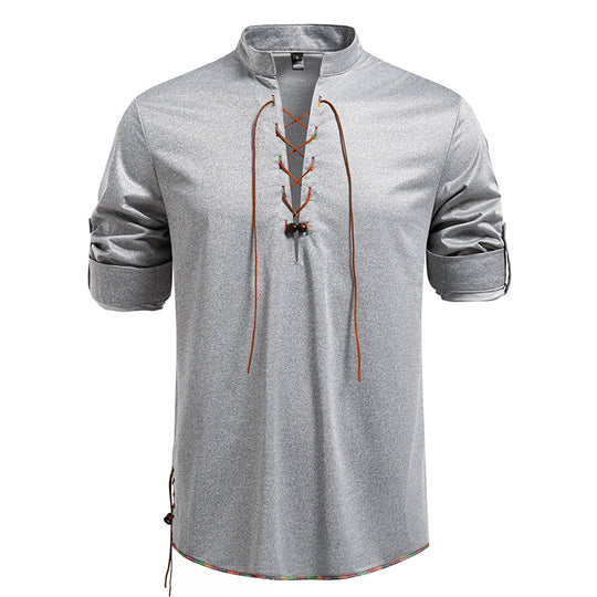Herren Langarmshirt mit Kordelzug und Stehkragen R&B
