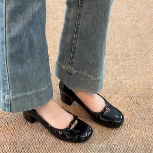 Damen Ballerinas mit komfortablem Blockabsatz und floraler Schnallenverzierung R&B