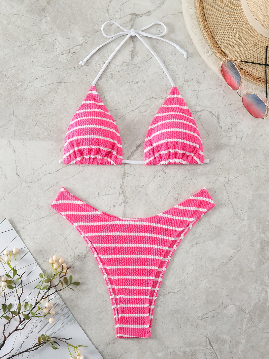 Damen Triangel-Bikini mit raffinierten Streifen R&B