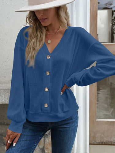 Damen lässige Strickjacke mit Knopfleiste R&B