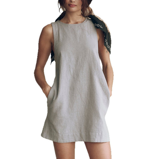 Damen Leichtes Leinensommerkleid R&B