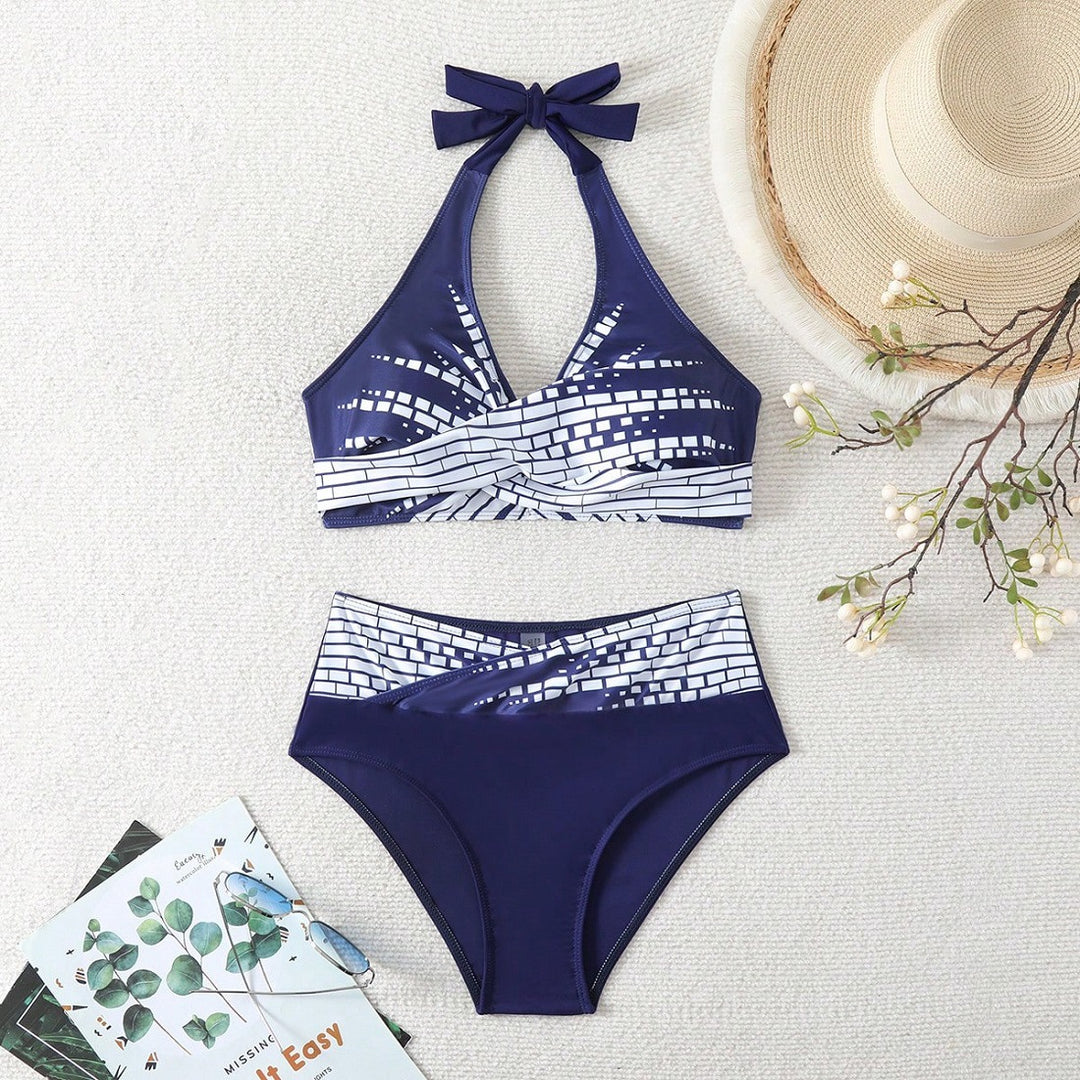 Damen Triangel-Bikini mit modischem Schnitt und graphischem Design R&B